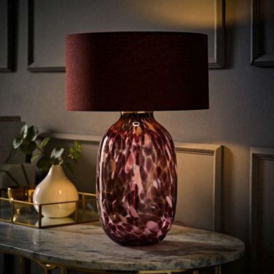 Valuelights Belinda Burgundy Confetti Glass Table Lamp With Drum Shade And Bulb from B&Q