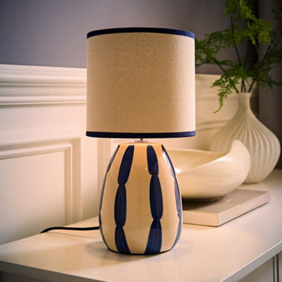 Valuelights Brynn Natural And Navy Ceramic Stripe Table Lamp With Bulb from B&Q