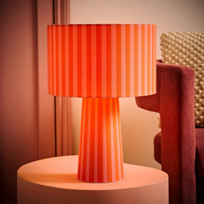 B&Q -  Thorley Orange Stripe Drum Shade Full Fabric Table Lamp With Bulb