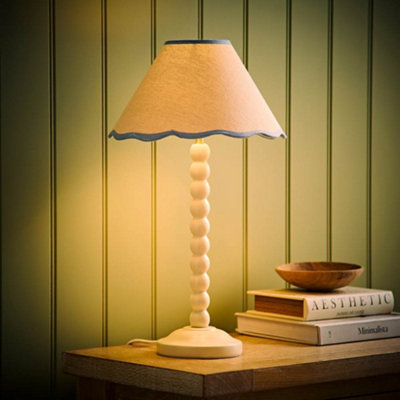Valuelights Bobbin Blue Trim Linen Shade Cream Bobble Table Lamp With Bulb
