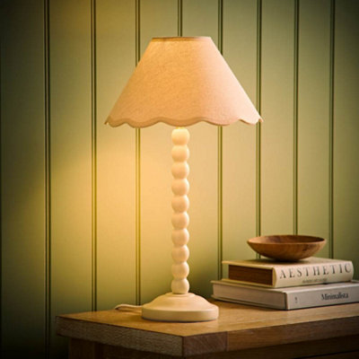 B&Q -  Bobbin Natural Trim Linen Shade Cream Bobble Table Lamp With Bulb