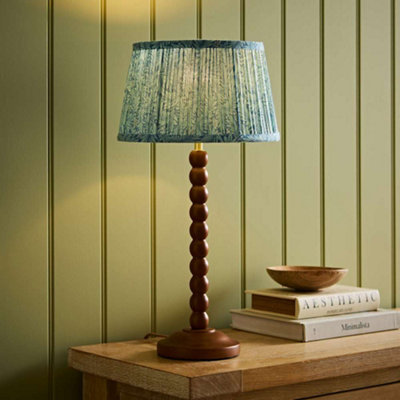Valuelights Bobbin Leaf Printed Pleated Shade Walnut Bobble Table Lamp With Bulb