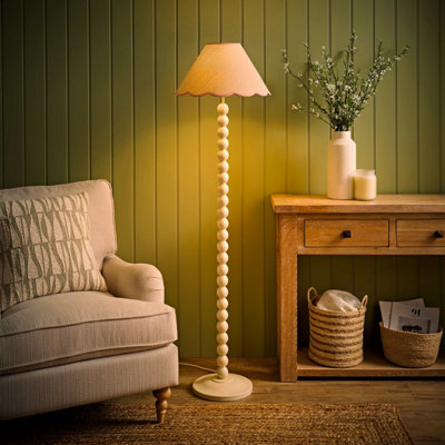 Valuelights Bobbin Pink Trim Linen Shade Cream Bobble Floor Lamp With Bulb from B&Q