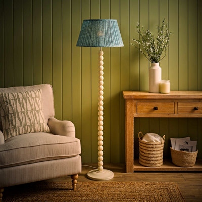 Valuelights Bobbin Leaf Printed Pleated Shade Cream Bobble Floor Lamp With Bulb