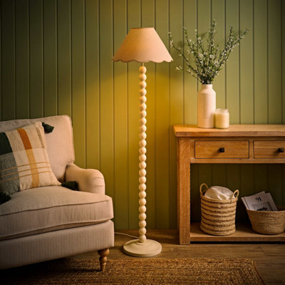 Valuelights Bobbin Natural Trim Linen Shade Cream Bobble Floor Lamp With Bulb