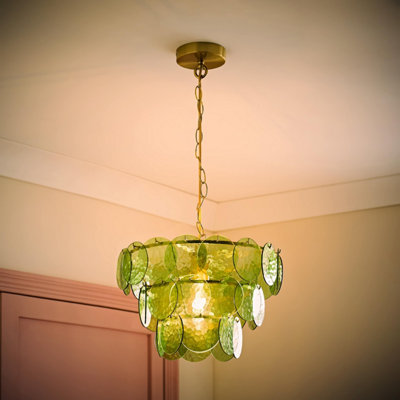 Valuelights Green/Light Juliette Glass Disc Tier Chandelier Ceiling Pendant And Bulb Size 3 B&Q