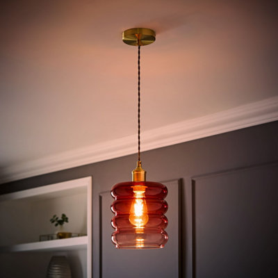 Valuelights Giselle Brushed Gold Ombre Berry Glass Ceiling Pendant Light With Bulb from B&Q