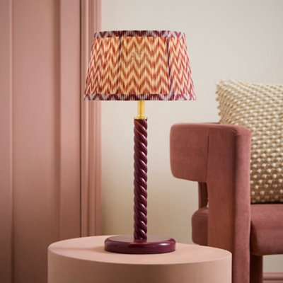 B&Q -  Amara Pink Chevron Shade Pink Twisted Wooden Table Lamp
