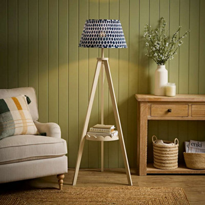 B&Q -  Morrigan Ikat Pleated Shade Scallop Shelf Cream Tripod Floor Lamp