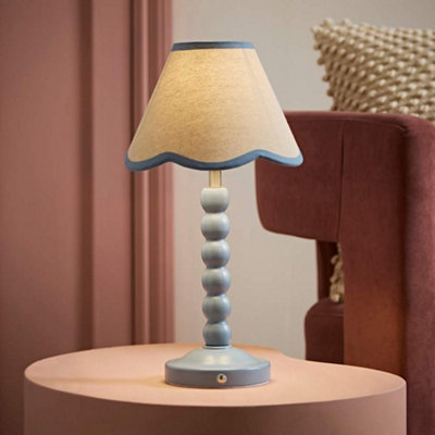 B&Q -  Bobble Blue Scallop Trim Shade Blue Rechargeable Wooden Table Lamp