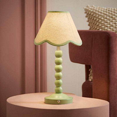 B&Q -  Bobble Green Scallop Trim Shade Green Rechargeable Wooden Table Lamp