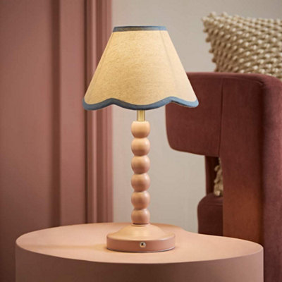 ValueLights Bobbin Scallop Trim Shade Pink Rechargeable Portable Table Lamp in Baby Blue - Image 8