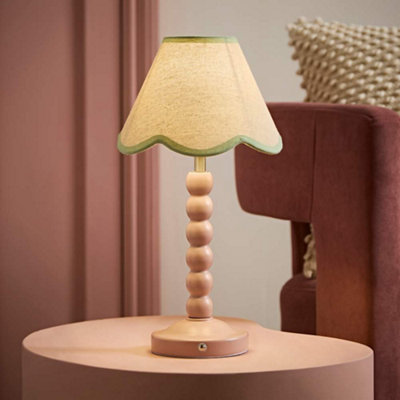 Bobble Scallop Shade Wooden Led Table Lamp Green/Pink Valuelights - Image 8