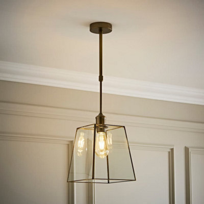 B&Q -  Susie Glass Lantern Brushed Brass Adjustable Drop Ceiling Light