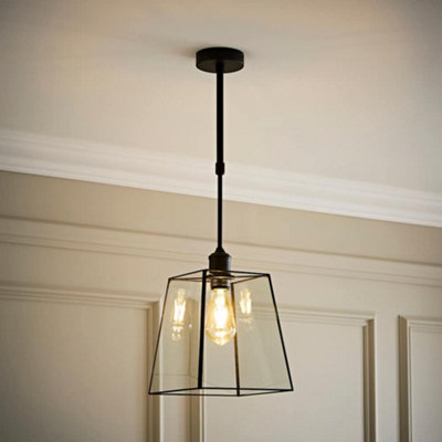 ValueLights Susie Glass Lantern Lamp Shade Adjustable Pendant Ceiling Light & Bulb in Black - Image 8