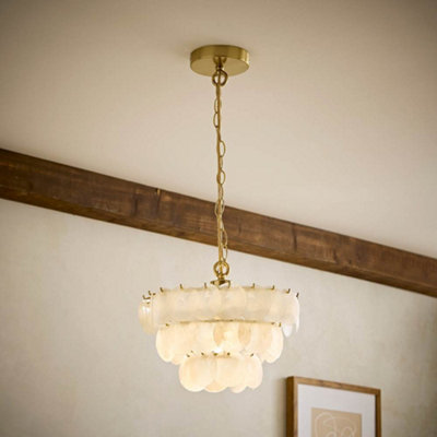 B&Q -  Ophelia Capiz Shell 3 Tier Gold Chandelier Ceiling Light With Bulb