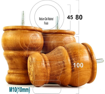 L&F 4X Wooden Bun Feet Replacement Furniture Legs Medium Oak Washed Sofas Chairs Footstools M10 Cwc802 from B&Q