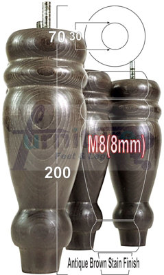 L&F Set Of 4 Turned Furniture Legs Replacement Sofa Feet 200mm Hight M8 Thread: Antique Brown Stain from B&Q