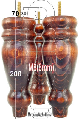 L&F Set Of 4 Turned Furniture Legs Replacement Sofa Feet 200mm Hight M8 Thread: Mahogany Washed from B&Q