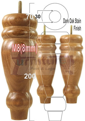 L&F Set Of 4 Turned Furniture Legs Replacement Sofa Feet 200mm Hight M8 Thread: Dark Oak Stain from B&Q