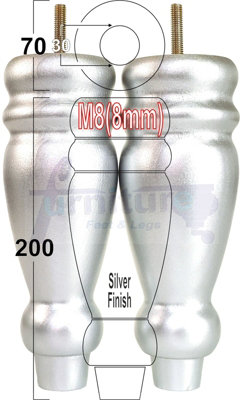 L&F Set Of 4 Turned Furniture Legs Replacement Sofa Feet 200mm Hight M8 Thread: Silver from B&Q