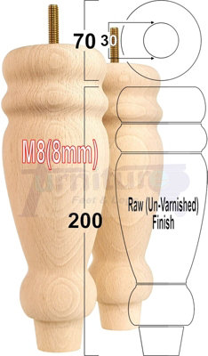 L&F Set Of 4 Turned Furniture Legs Replacement Sofa Feet 200mm Hight M8 Thread: Raw from B&Q