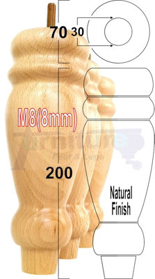 L&F Set Of 4 Turned Furniture Legs Replacement Sofa Feet 200mm Hight M8 Thread: Natural from B&Q