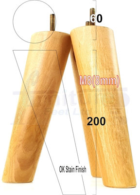 L&F 4 Solid Wood Turned Furniture Legs Replacement Mid Century Angled Retro Feet 200mm High M8 Oak Stain from B&Q