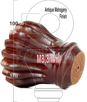 L&F Set Of 4 Replacement Furniture Bun Feet Antique Mahogany Turned Wooden Legs 110mm High M8 (8mm) from B&Q