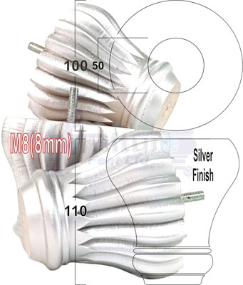 L&F Set Of 4 Replacement Furniture Bun Feet Silver Turned Wooden Legs 110mm High M8 (8mm) from B&Q
