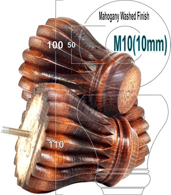L&F Set Of 4 Replacement Furniture Bun Feet Mahogany Wash Turned Wooden Legs 110mm High M10 (10mm) from B&Q