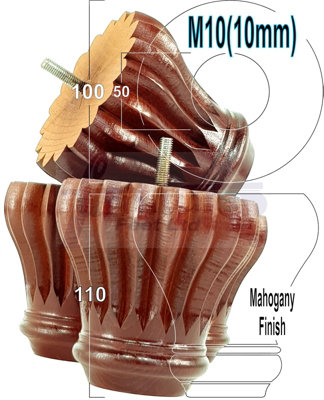 L&F Set Of 4 Replacement Furniture Bun Feet Mahogany Turned Wooden Legs 110mm High M10 (10mm) from B&Q