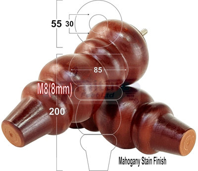 L&F Solid Wood Turned Furniture Feet 200mm High Mahogany Stain Replacement Legs Set Of 4  M8 Pkc220L from B&Q