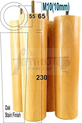 L&F Turned Wood Legs Oak Stain 230mm High Set Of 4 Replacement Furniture Bun Feet Settee Chairs Sofas Footstools M10 Pkc148 from B&Q