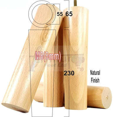 B&Q -  Turned Wood Legs Natural 230mm High Set Of 4 Replacement Furniture Bun Feet Settee Chairs Sofas Footstools M8 Pkc148