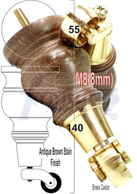 L&F 4X Replacement Solid Wood Furniture Feet With Brass Castor Legs 140mm Height  Sofas Chairs Stools   M8(8mm) Tsp2005 from B&Q