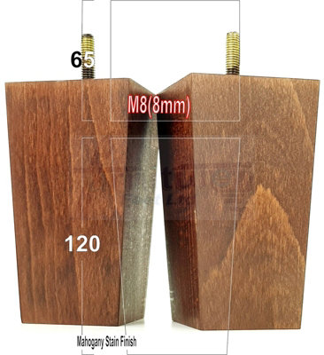 L&F 4X Wood Furniture Legs M8 120mm High Mahogany Stain Replacement Square Tapered Sofa Feet Stools Chairs Sofas Cabinets Beds Pkc147 from B&Q