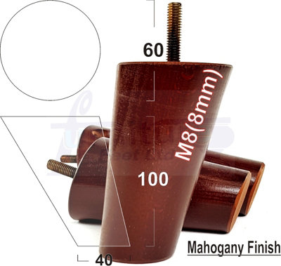 L&F Wood Furniture Feet 100mm High Mahogany Replacement Furniture Legs Set Of 4 Sofa Chair Stool M8 from B&Q