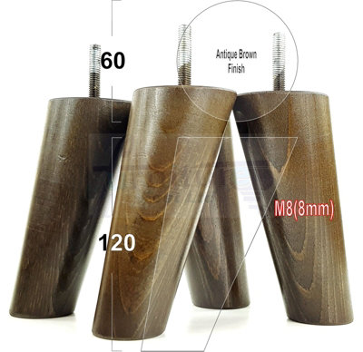 L&F Wood Furniture Feet 120mm High Antique Brown Replacement Furniture Legs Set Of 4 Sofa Chair Stool M8 from B&Q