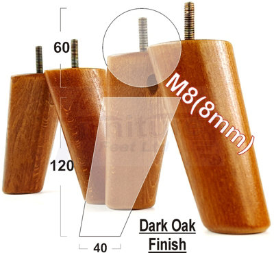 L&F Wood Furniture Feet 120mm High Dark Oak Replacement Furniture Legs Set Of 4 Sofa Chair Stool M8 from B&Q