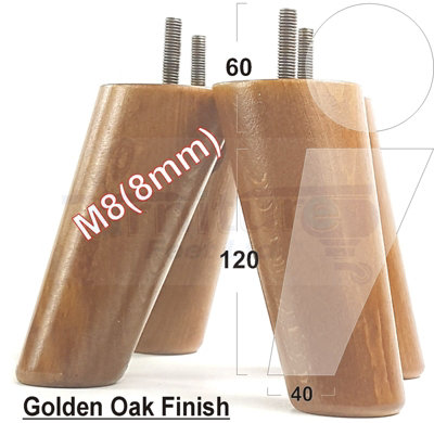 L&F Wood Furniture Feet 120mm High Golden Oak Replacement Furniture Legs Set Of 4 Sofa Chair Stool M8 from B&Q