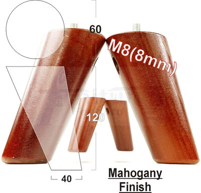 L&F Wood Furniture Feet 120mm High Mahogany Replacement Furniture Legs Set Of 4 Sofa Chair Stool M8 from B&Q