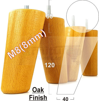 L&F Wood Furniture Feet 120mm High Oak Replacement Furniture Legs Set Of 4 Sofa Chair Stool M8 from B&Q