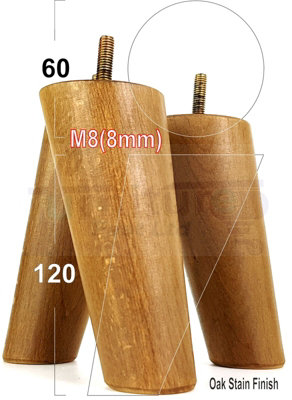L&F Wood Furniture Feet 120mm High Dark Oak Stain Replacement Furniture Legs Set Of 4 Sofa Chair Stool M8 from B&Q