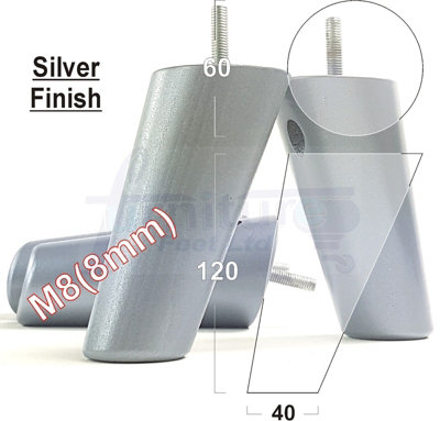 L&F Wood Furniture Feet 120mm High Silver Replacement Furniture Legs Set Of 4 Sofa Chair Stool M8 from B&Q