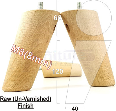 L&F Wood Furniture Feet 120mm High Raw Replacement Furniture Legs Set Of 4 Sofa Chair Stool M8 from B&Q