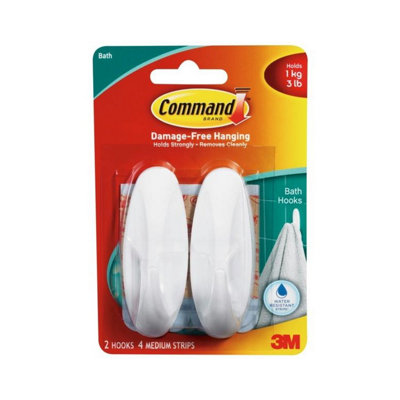 Command Bath Hooks (Pack Of 2) White (One Size) from B&Q