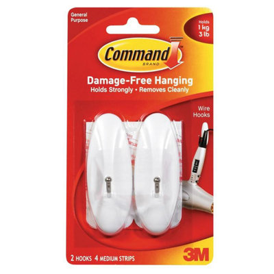 B&Q -  Medium Wire Hooks (Pack Of 2) White (One Size)