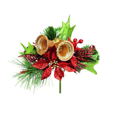  - Premier Poinsettia Pick Christmas Decoration Red/green/gold (One Size)