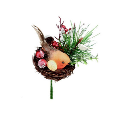 Premier Unisex Brown Robin In A Nest Pick Christmas Dration In - Image 3
